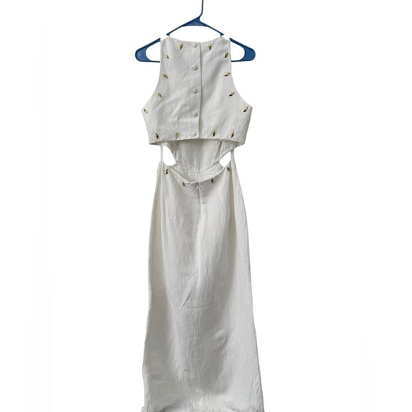Vtg CACHE Dress Womens off white size 10 Linen blend - Picture 3 of 16